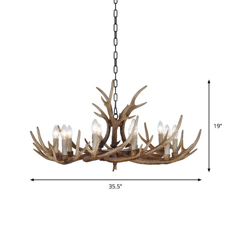 Brown 4/6/8 têtes CHANDELIER LIGHTING RUSTIC Resin Resin Candle Suspension Lampe avec bois pour salle à manger