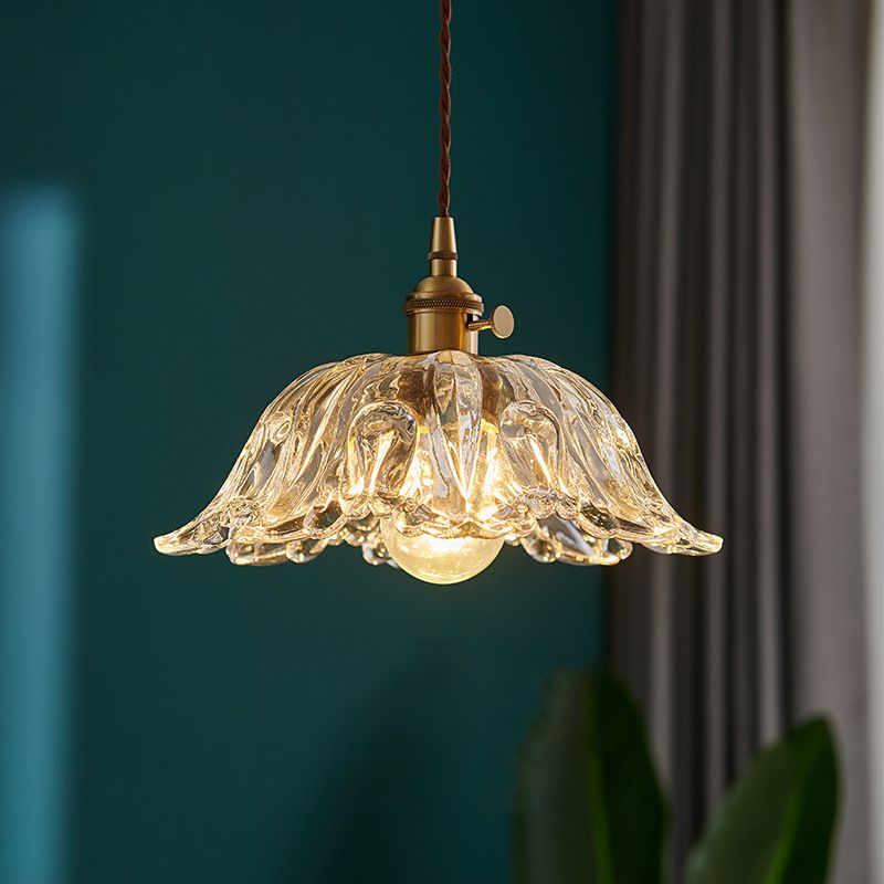 Flower Shape Shade Ceiling Pendant Lamp  Vintage Industrial  Clear Glass Indoor  Hanging Light