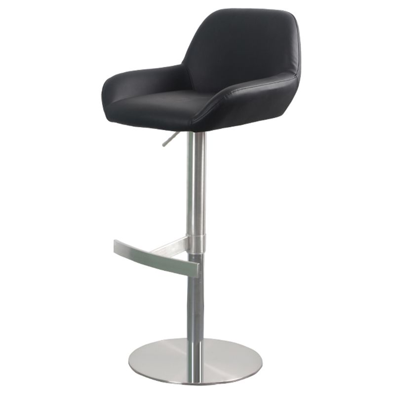 Glam Style Counter Stool Leather Adjustable Height Bar Stool with Metal Base