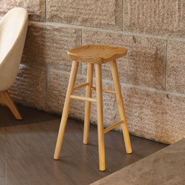Modern Backless Footrest Stool Contoured Pine Solid Wood Bar Stool