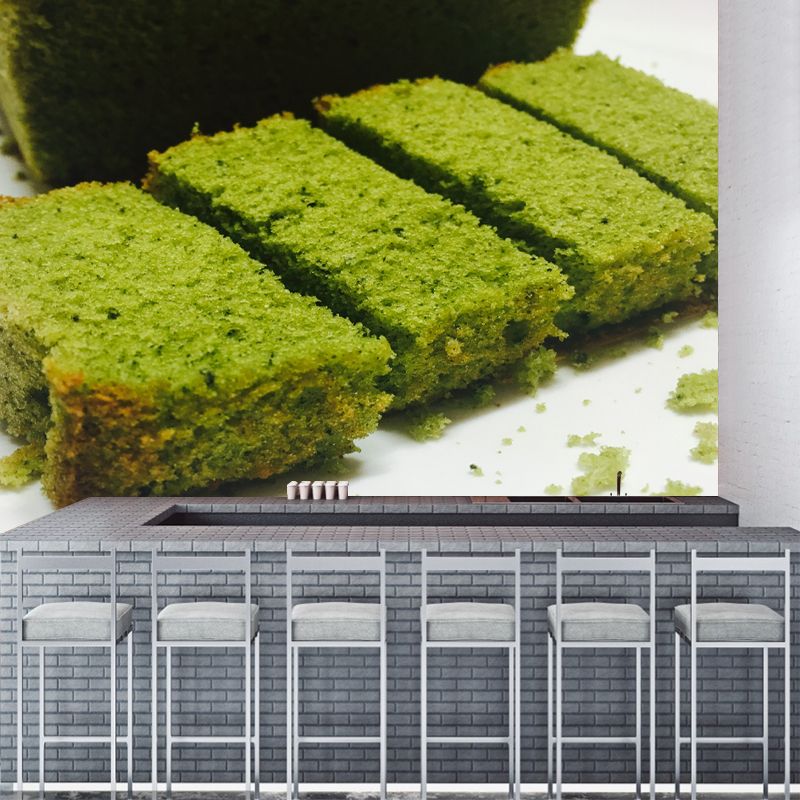 Matcha-flavored Dessert Murals Wallpaper for Dessert Shop, Stain Resistant