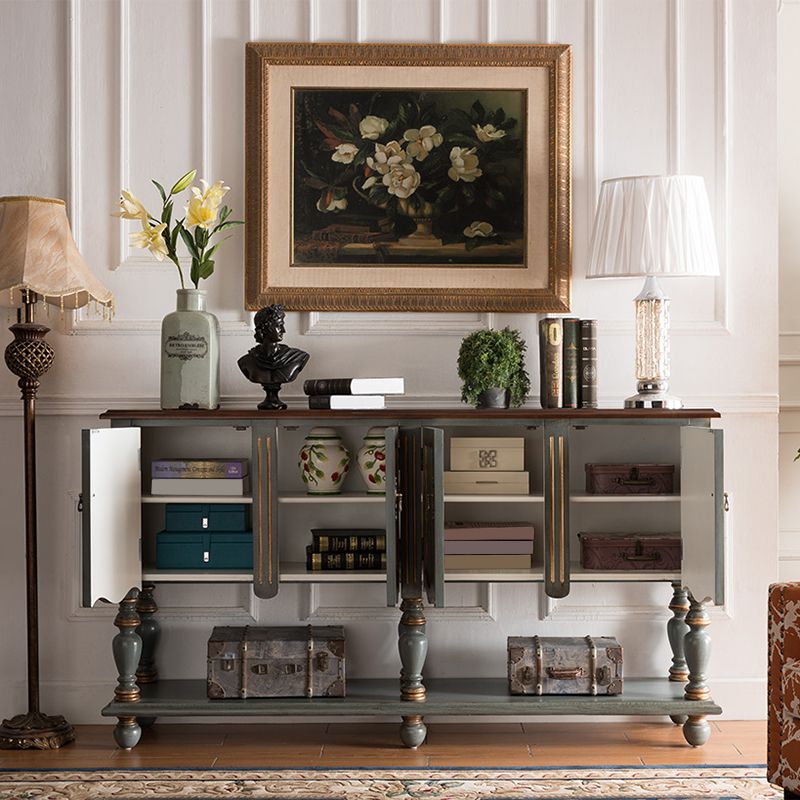 Industrial 4-Door Cabinet, 39" Tall Wood Rectangle Accent Chest, Distressed Wood