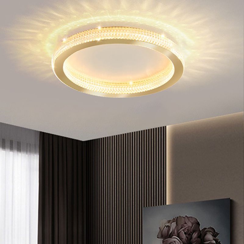 Gold Round Ceiling Mount Light LED Ceiling Light with Acrylic Shade for Bedroom