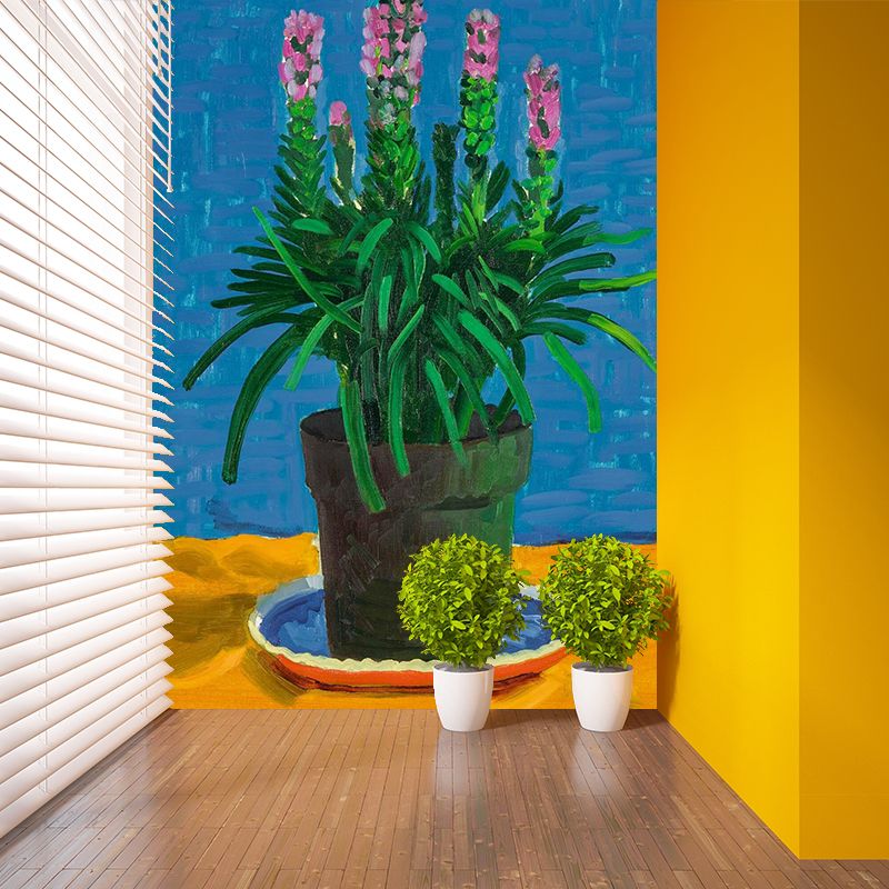 Art Hockney Plant Painting Mural for Bedroom Personalized Size Wall Decor in Orange-Blue