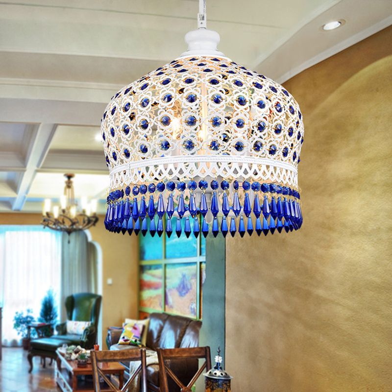 Dome Dining Room Chandelier Lamp Bohemian Metal 3 Lights White Pendant Lighting Fixture