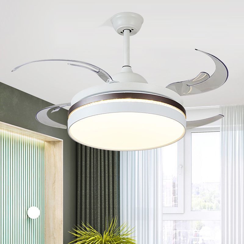 48 "W LED PARTING ILUMING Minimalismo Círculo de metal Semi Flush Monte Luz de techo en blanco para dormitorio, 4 cuchillas