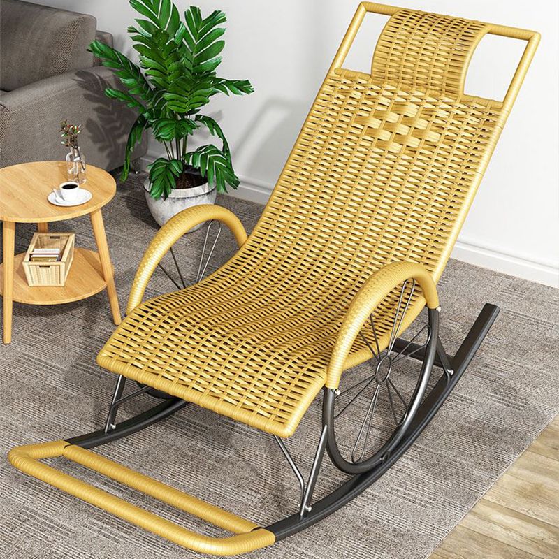 Modern Wicker Rocking Chair Brown Water Resistant Rocker for Living Room