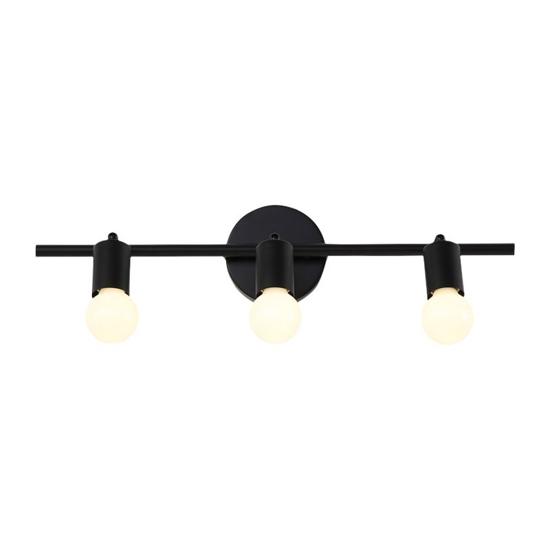 Zwart 3-arm ijdelheid lamp armatuur eigentijdse 3 koppen metalen wandgemonteerde verlichting met kale lamp