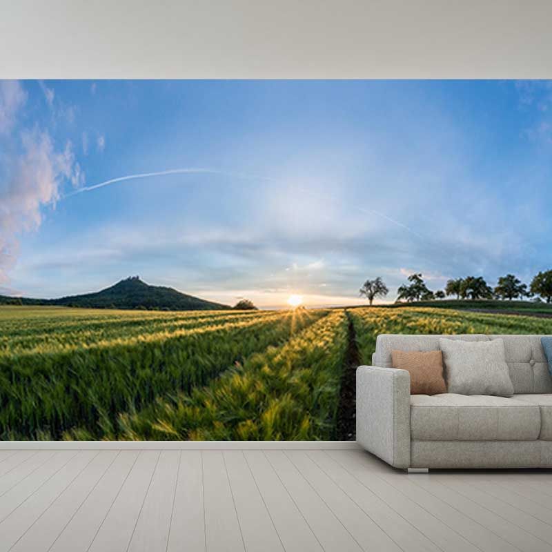 Customized Green Wheat Ears Mural Stain Resistant Wall Art for Dining Room