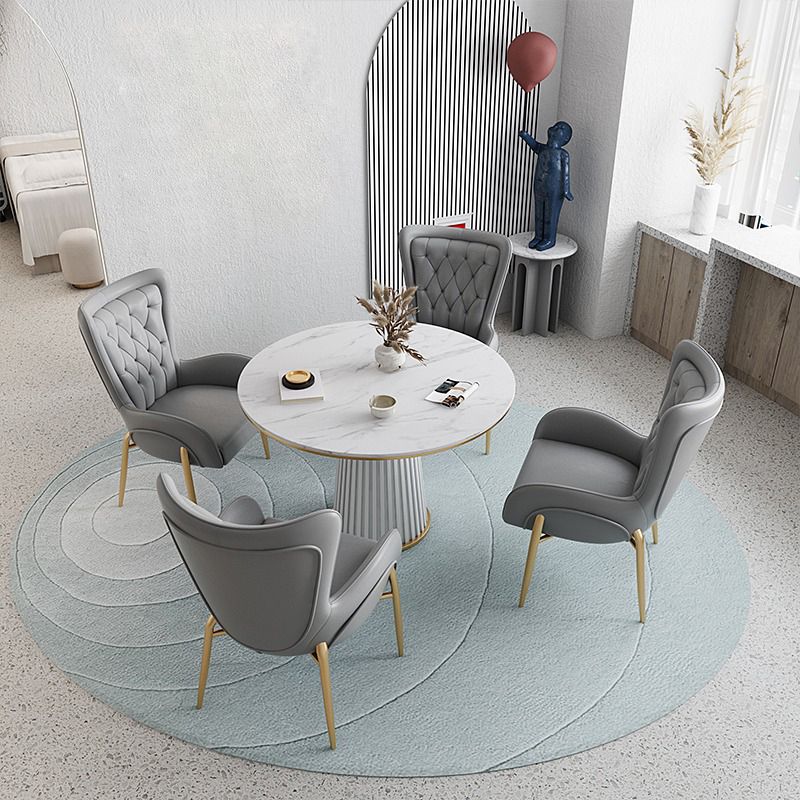 Mesa de comedor de piedra sinterizada redonda mesa de pedestal de lujo tradicional