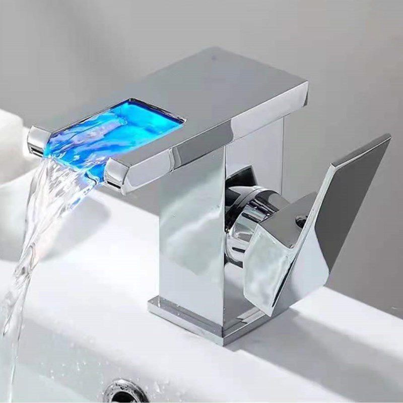 1-Handle Basin Lavatory Faucet 1-Hole Widespread Bathroom Vessel Faucet with LED Lighting