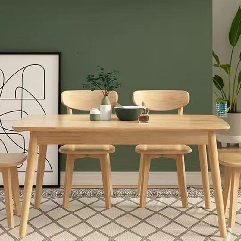 Modern Rubberwood Solid Wood Dining Table Brown Rectangle Table with 4 Legs for Home