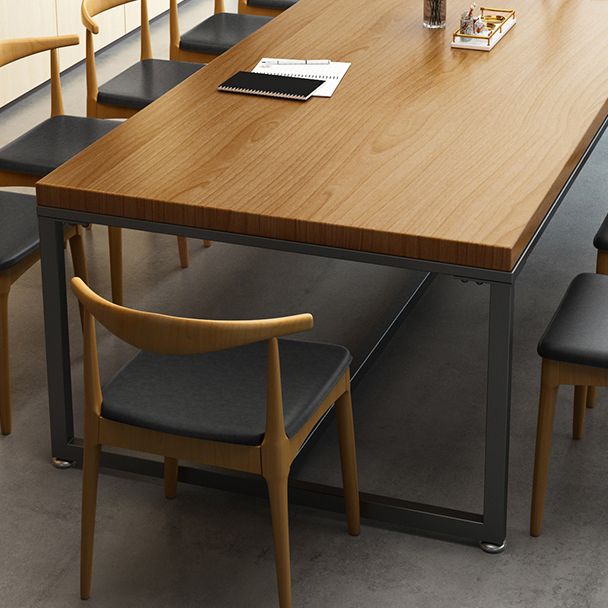 Metal Industrial Rectangle Dining Table Pine Wood Top Table with Trestle Base