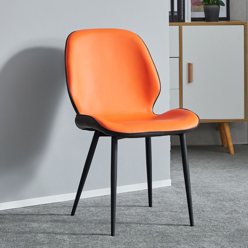Modern Armless Dining Chairs Leather Wingback Side Chair with Metal Legs