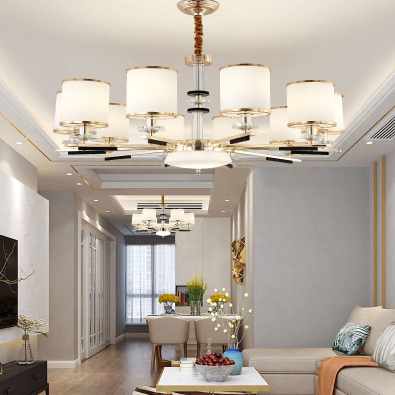 Luz de suspensión de estilo cilíndrico de vidrio de costilla blanca para sala de estar para sala de estar