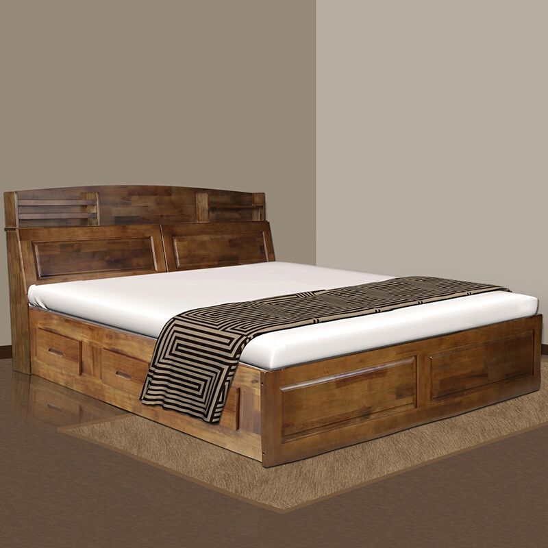 Mid-Century Solid Wood Standard Bed Footboard Bed with Headboard