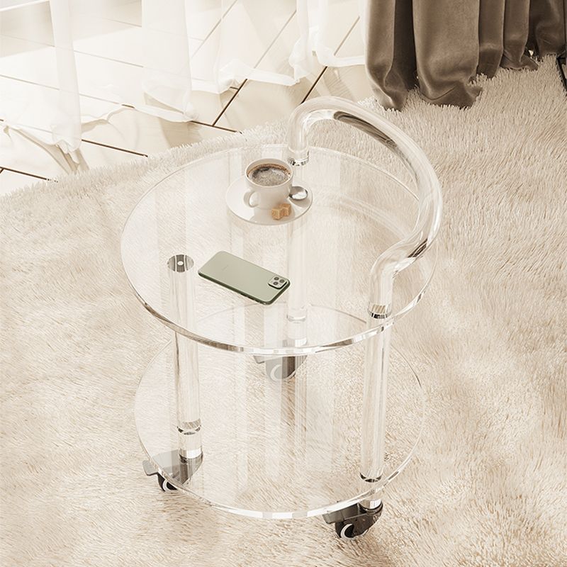 Contemporary Round Acrylic Sofa Side Accent Table with Double Tier