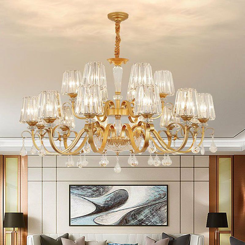 Prismatic Crystal Cone Hanging Lamp Contemporary Ceiling Chandelier Light with Droplet Decorations