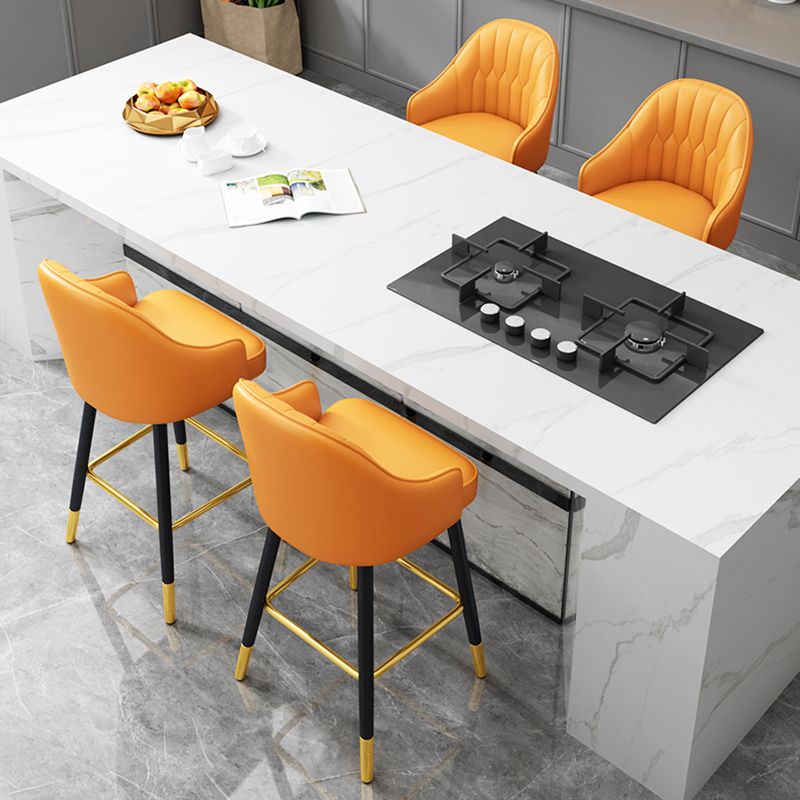 Modern Restaurant Armed Stool Matte Finish Leather Bar Stool