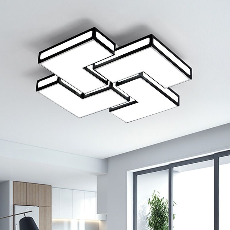 Adult Bedroom Square Flushmount Light Acrylic Contemporary White/Black and White LED Ceiling Lamp