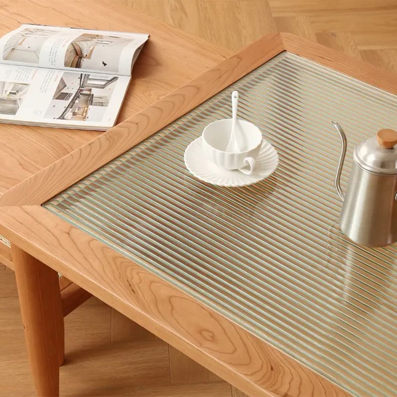 Scandinavian Rectangle Coffee Table in Natural Solid Wood with Storage
