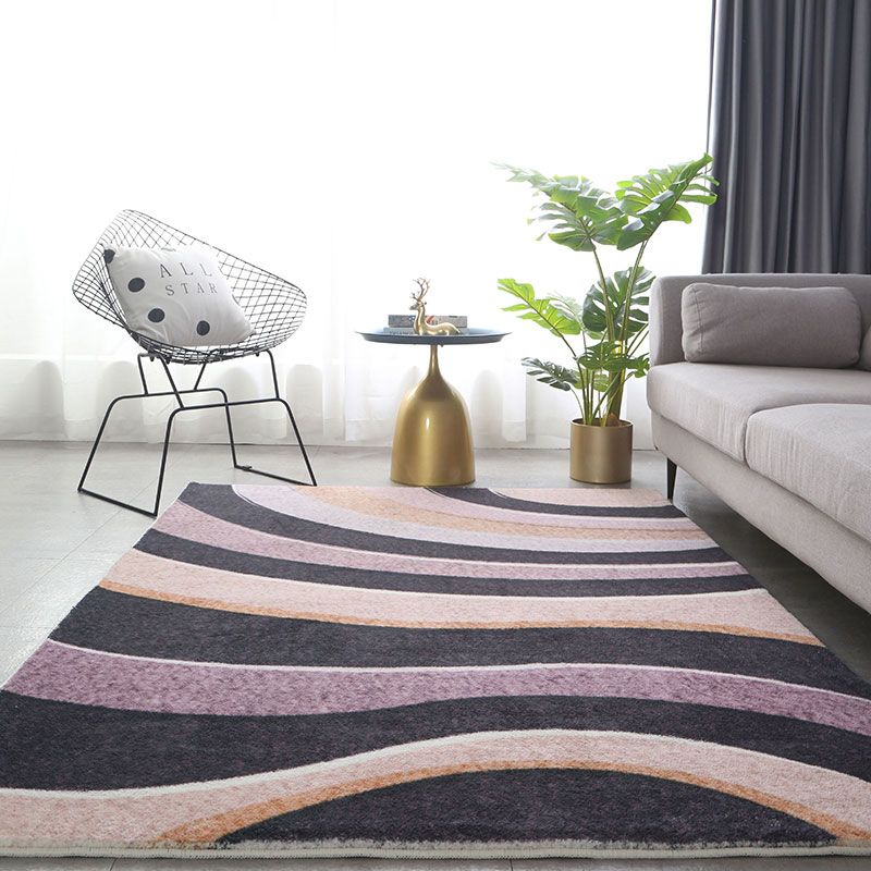 Modern Living Room Rug Blue Polyester Area Rug Geometric Pattern Non-Slip Backing Area Carpet