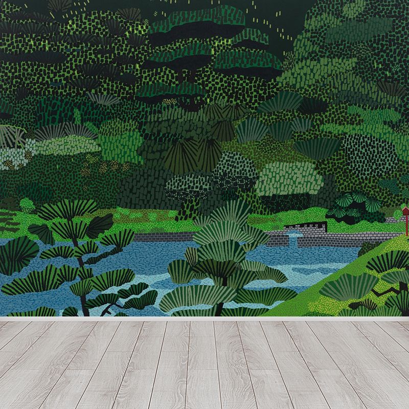 Green Forest Landscape Wall Mural Moisture Resistant Modern Living Room Wall Covering