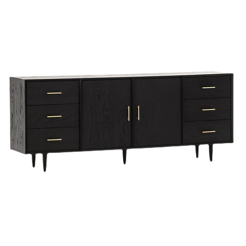 Black Buffet Server with Drawers Pine Solid Wood Dining Server