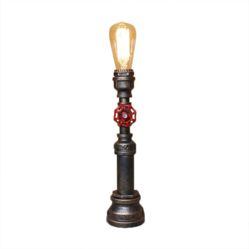 1 Bulb Plumbing Pipe Table Light with Open Bulb and Valve Industrial Bronze Metallic Standing Light