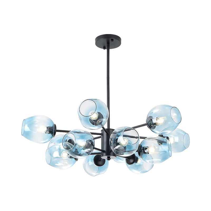 Cup Pendant Chandelier Contemporary Blue Glass 12 Heads Living Room Hanging Ceiling Light