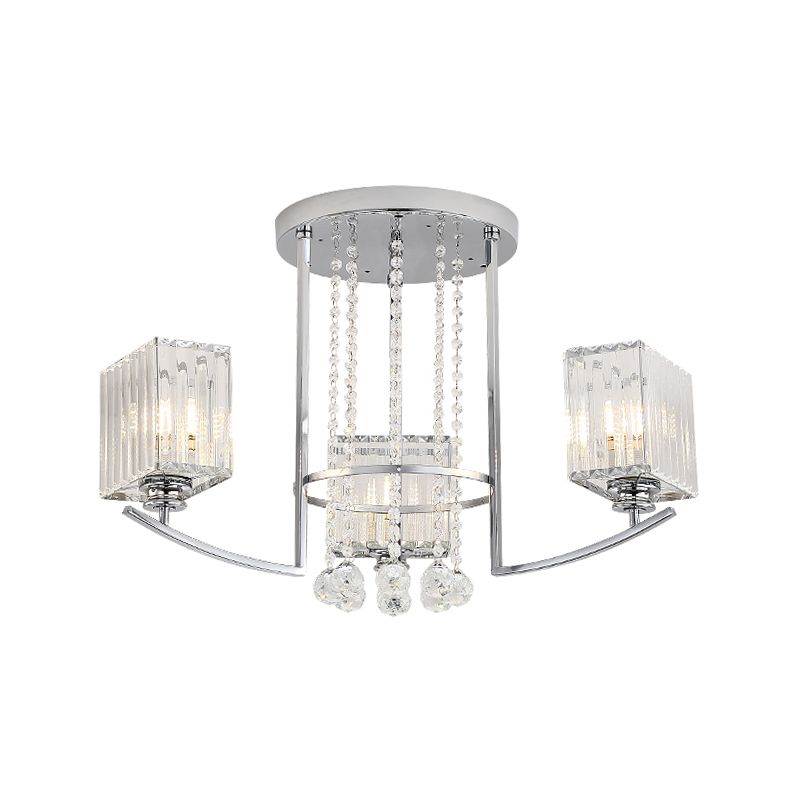 Quader Great Room halb Flush Kristall klares Kristall 3 Lichter moderne Deckenlampe mit Strängen -Deco in Chrom