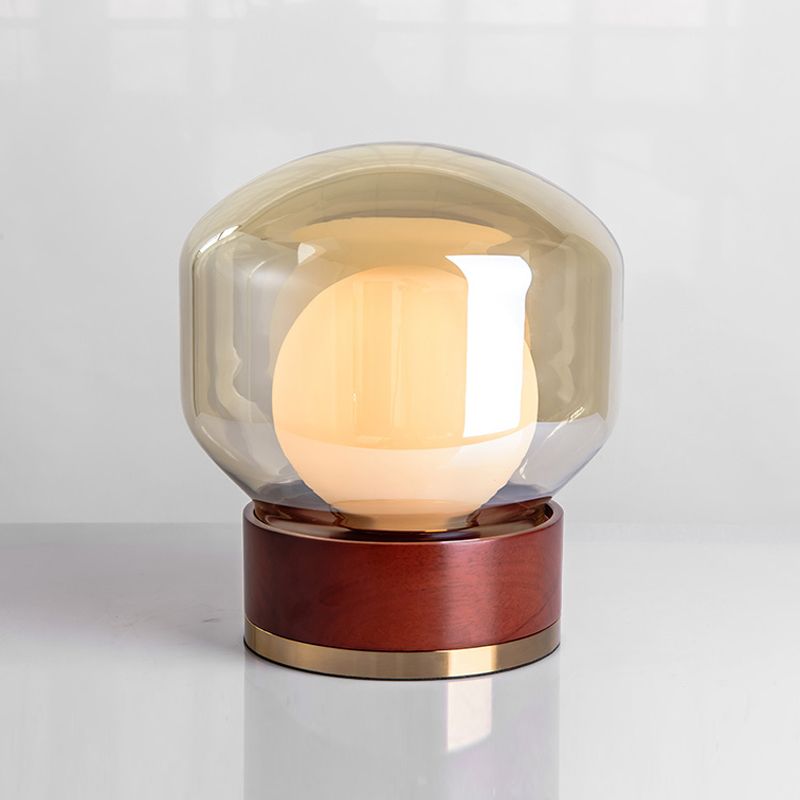 Modern Glass Table Light Modern Globe 1-Light Bedroom Nightstand Lamp with Wood Base