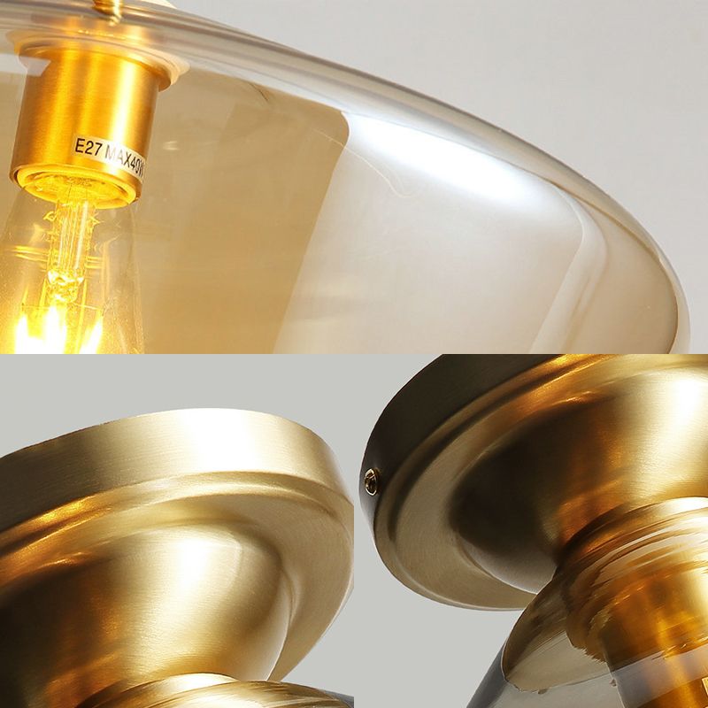 Lámpara de techo de tambor/jarrón con pantalla de cristal ámbar, lámpara de techo contemporánea de 1 luz con acabado de latón