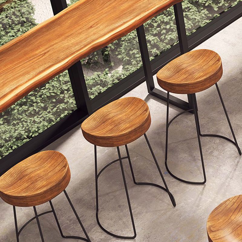 Modern Solid Wood Dining Stools Armless Bar Stools with Metal Base