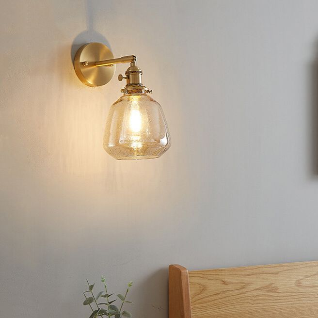 Nordic Style Brass Wall Light Bowl Shape Wall Sconce with Glass for Bedroom