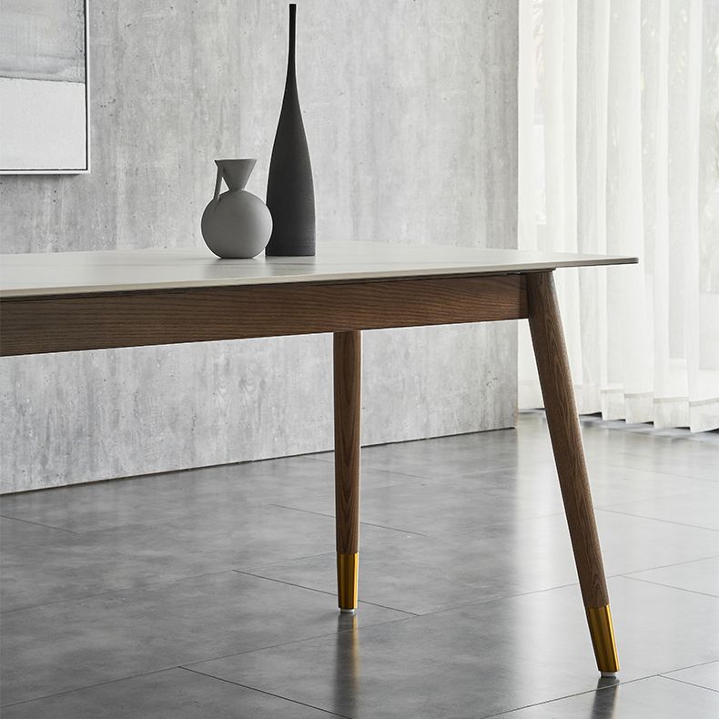 Mesa de comedor de lujo tradicional Mesa de comedor de piedra sinterizada con base de madera maciza
