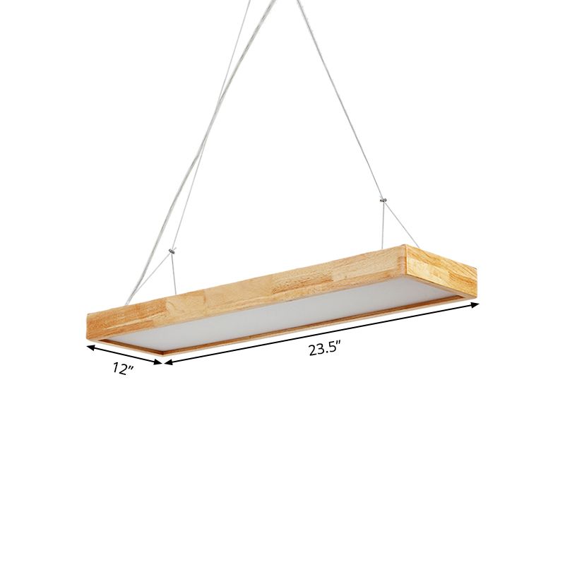 Rectangle Chandelier Lighting Nordic Wood LED Beige Pendant Light Fixture, 23.5"/35.5"/47" Wide
