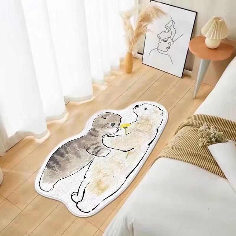 Modern Rug Polyester Cat Pattern Indoor Rug Stain Resistant Rug for Living Room