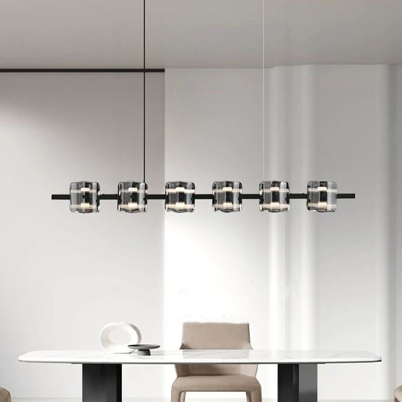 Contemporary Black Hanging Pendant Lights with Glass Shade for Dining Room