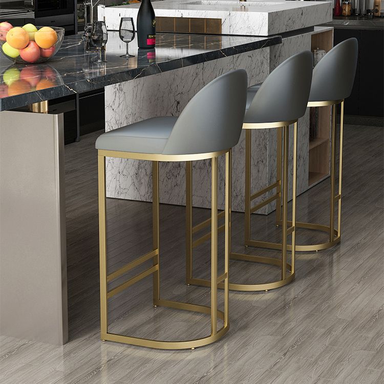 Scandinavian Bar and Counter Stool Low Back Stool with Gold Pedestal Base