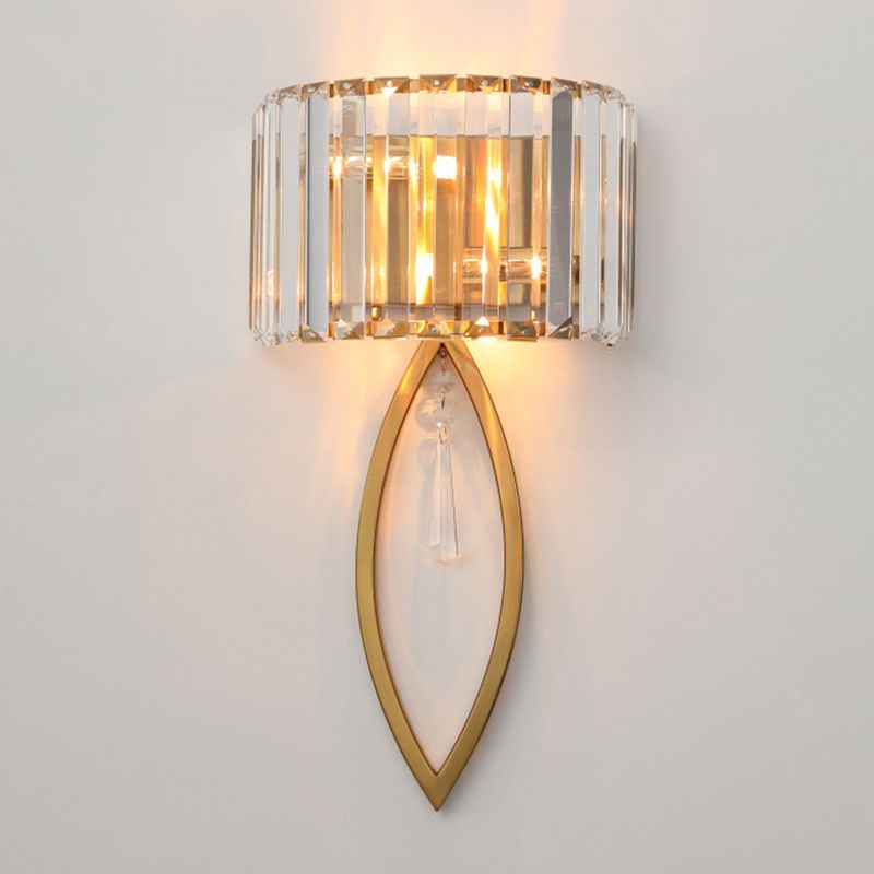 Gold 2-Light Wall Lamp in Modern Luxury Style Titanium Wall Sconce with Crystal Shade