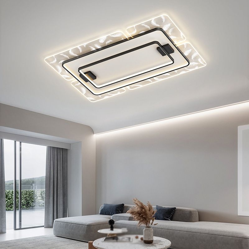 Geometric Shape Metal Flush Light Modern Style Multi Lights Flush Mount Fixture in Black