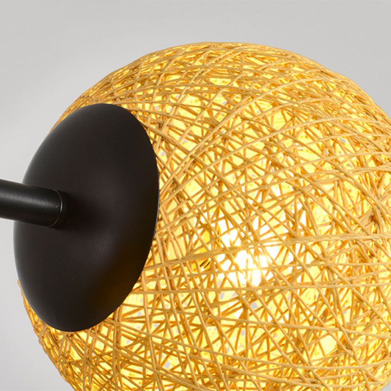Sphere Rattan Chandelier Pendant Light Contemporary 4 Heads Flaxen Hanging Light Fixture