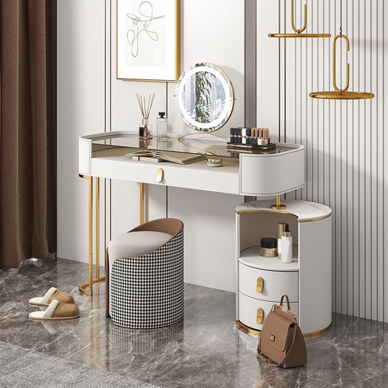 Contemporary 3 Drawer Vanity Dressing Table Glass Top Makeup Vanity Desk