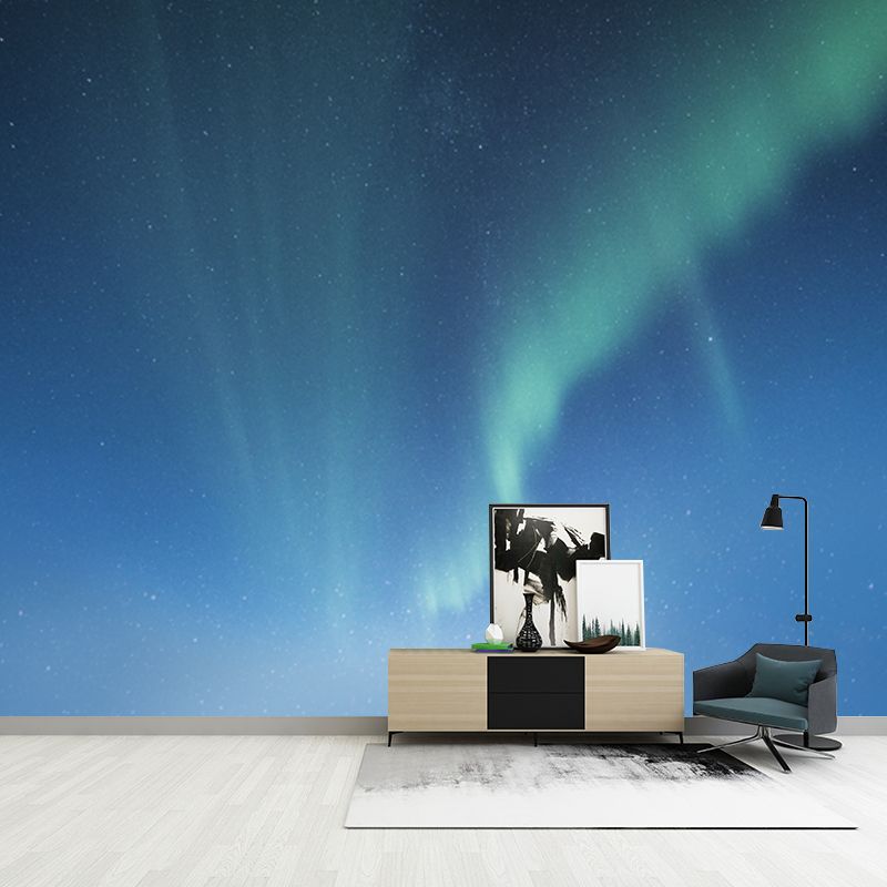 Smooth Whole Blue Mural Decal Minimalistic Aurora Pattern Wall Art, Made to Measure