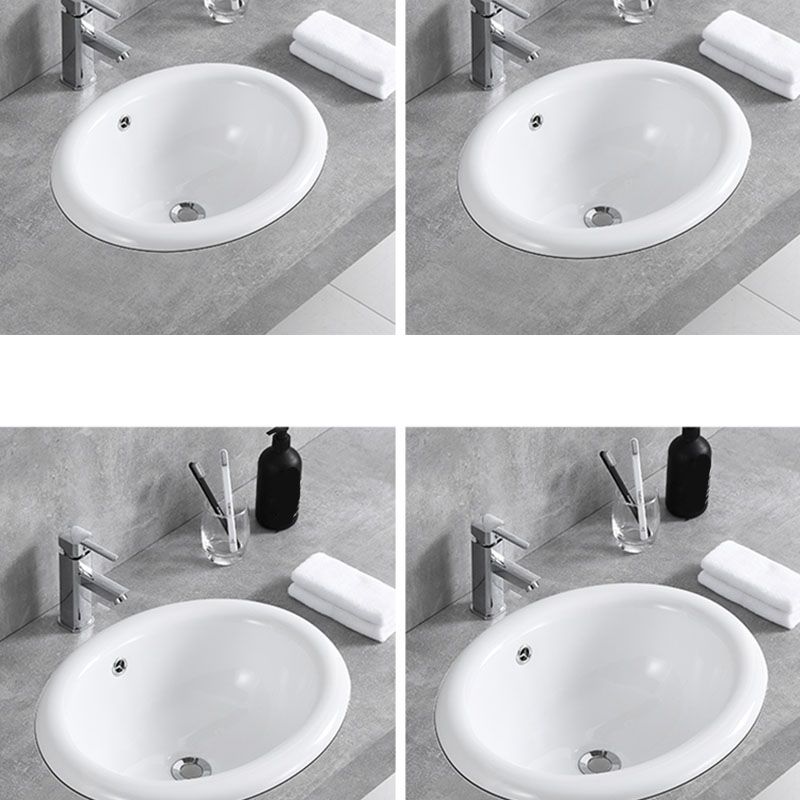 Contemporary Bathroom Sink with Overflow Porcelain Round Vessel Lavatory Sink