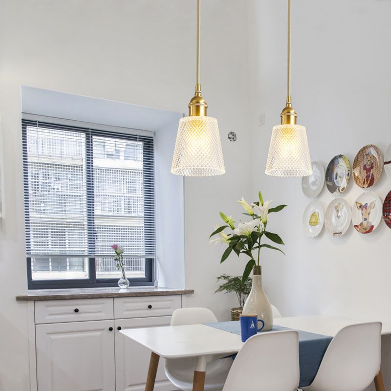 Tapered Pendant Light Fixture Mid-Century Modern Ribbed Glass Hanging Pendant Lights for Bar