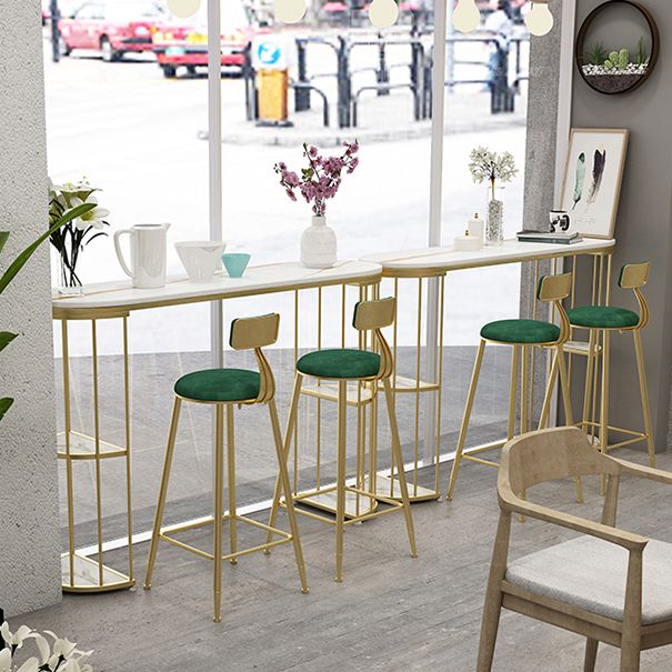 Glam Style Bar Table Stone Oval Bistro Bar Desk with Storage