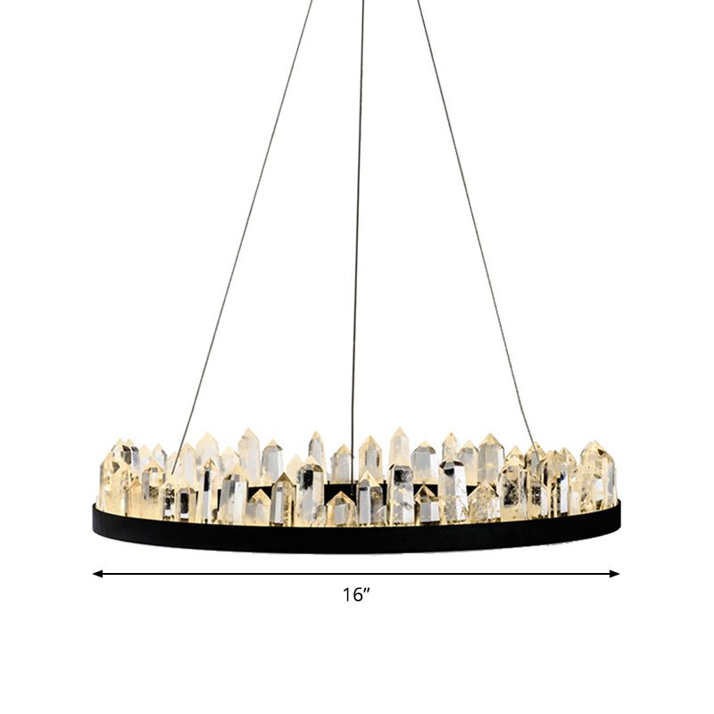 Lampadante a pendente ad anello di cristallo LED contemporaneo LED Nero appeso al soffitto in luce calda/bianca per soggiorno