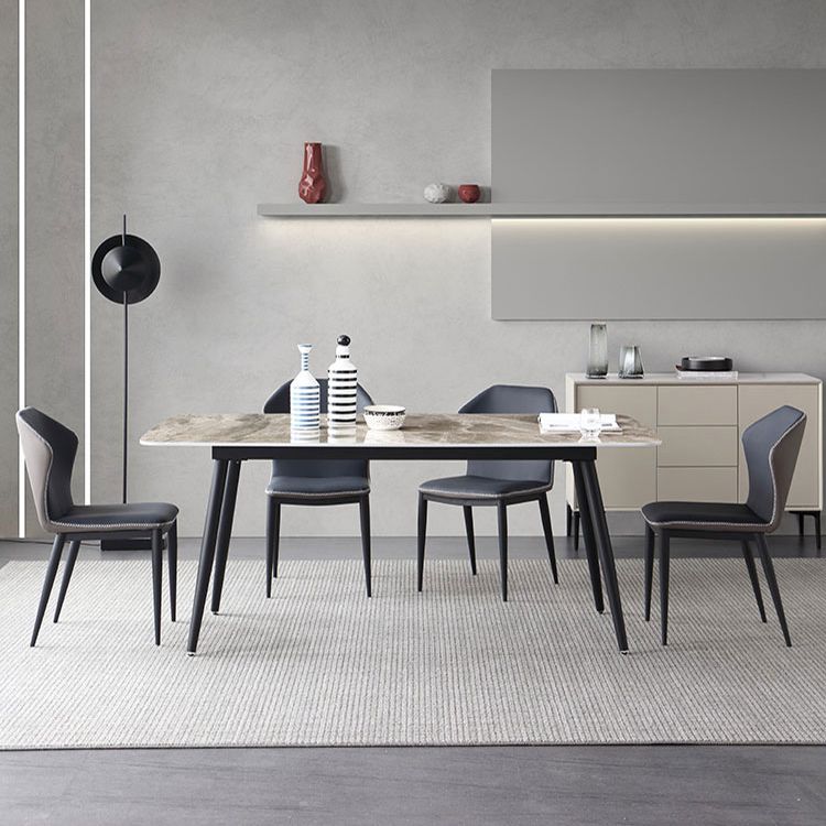 Modern Sintered Stone Gray Dining Set with Rectangle Table and Black Legs Dining Set